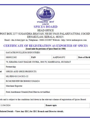 Spice Board Certificate